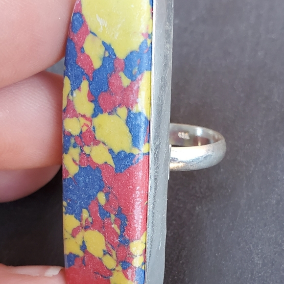 New Mosaic Balloon Jasper 925 Silver Statement Ring. - Picture 3 of 14